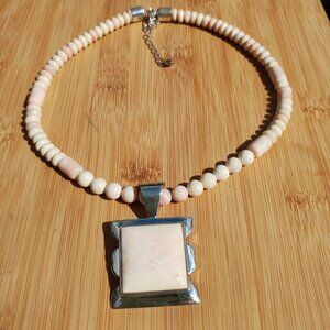 Jay King DTR mine finds pink cream Opal necklace pendant set 925 Sterling Silver